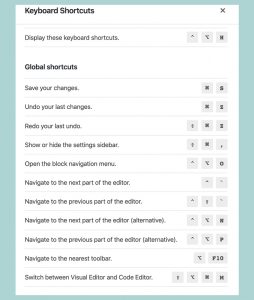 Gutenberg Keyboard shortcut