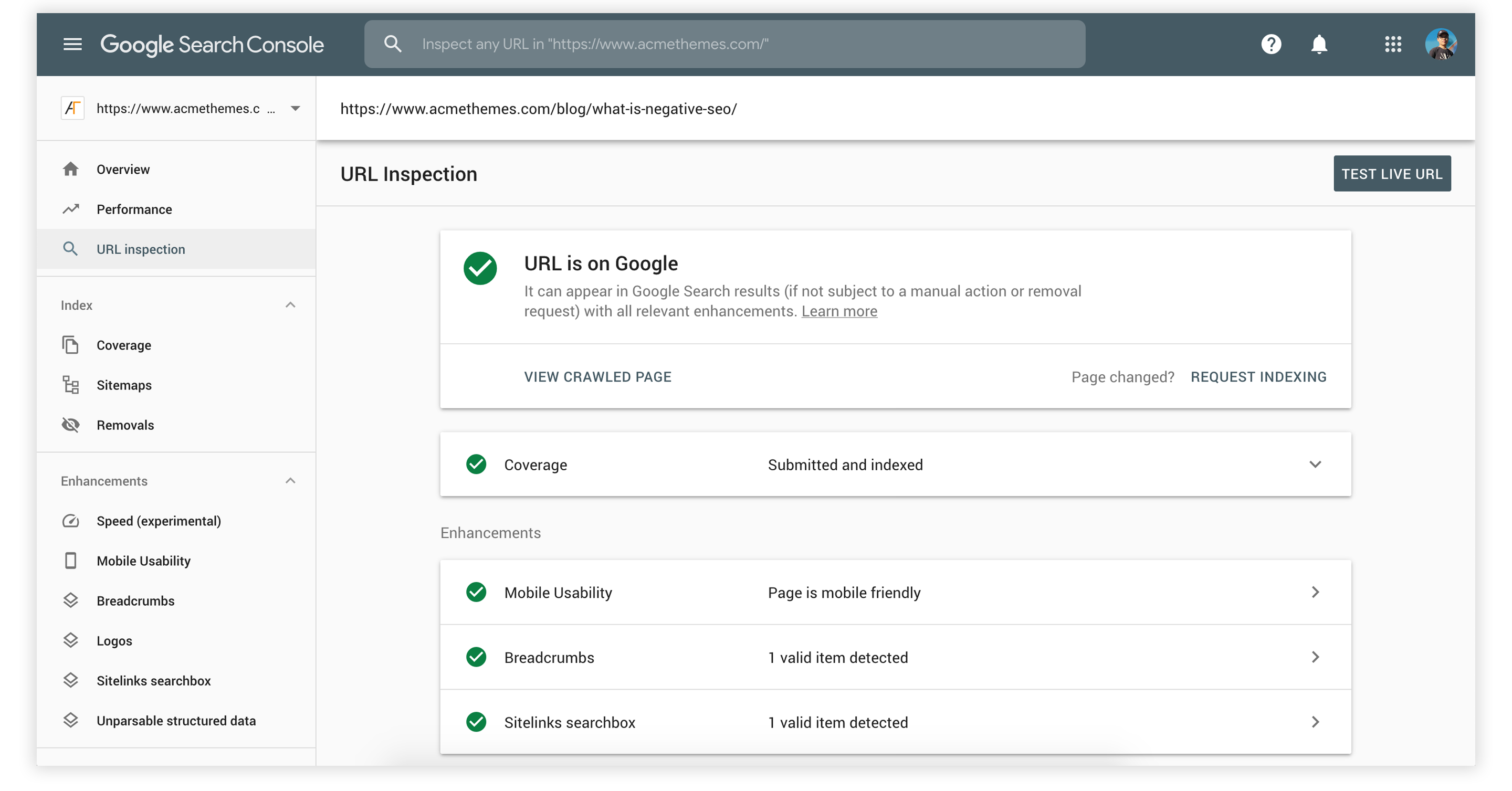 google search console dashboard