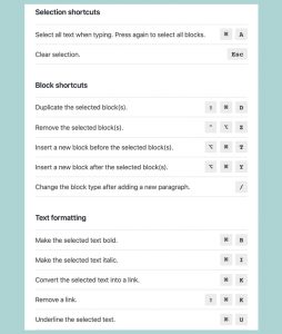 gutenberg shortcut key list