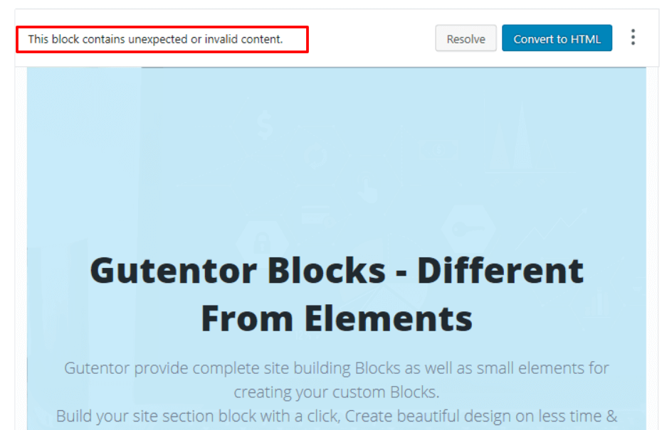 This block contains unexpected or invalid content- issue